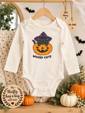 Old Navy 18–24M Halloween Wicked Cute Cat Pumpkin Long Sleeve Bodysuit